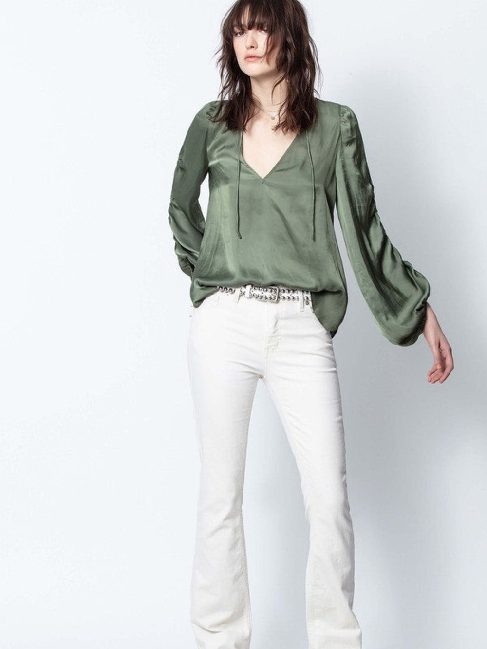 Zadig & Voltaire Twenty Satin Top Kaki Size Small